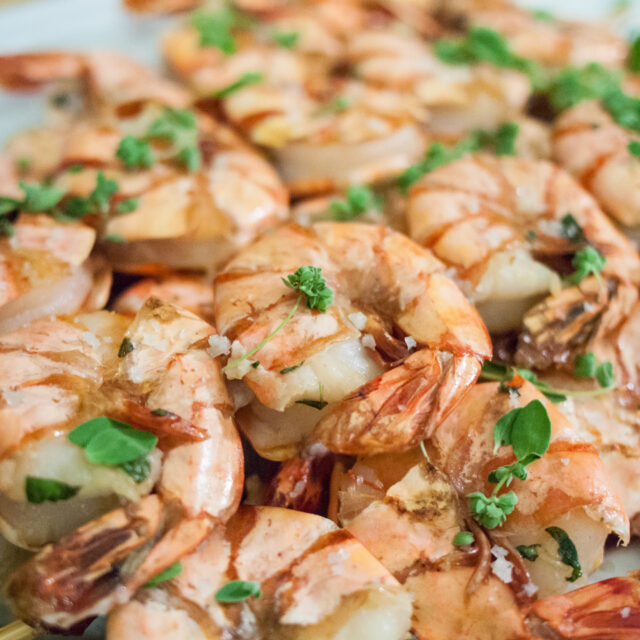 Image for Grilled Shell-on Shrimp Skewers  with Fresh Marjoram