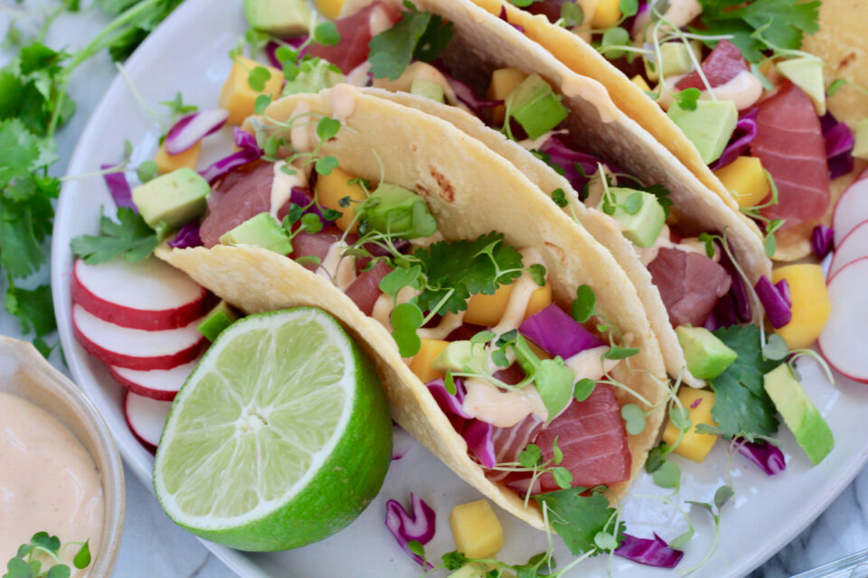 Ahi Tuna Tacos with Microgreens