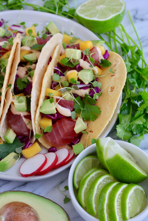 Ahi Tuna Tacos with Microgreens