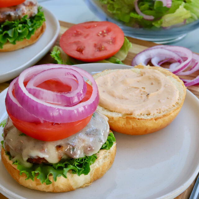 Image for Turkey Club Cheeseburgers with Sun-dried Tomato Aioli