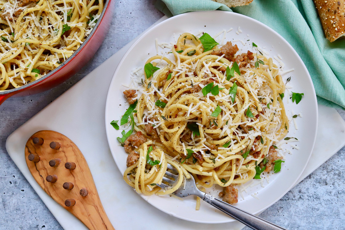 Brown Butter Pasta with Sausage and Herbs - Soli Organic