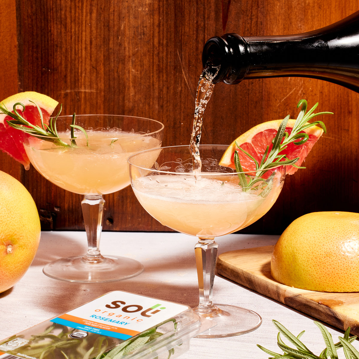 Galentines’ Day Grapefruit Rosemary Mimosas - Soli Organic